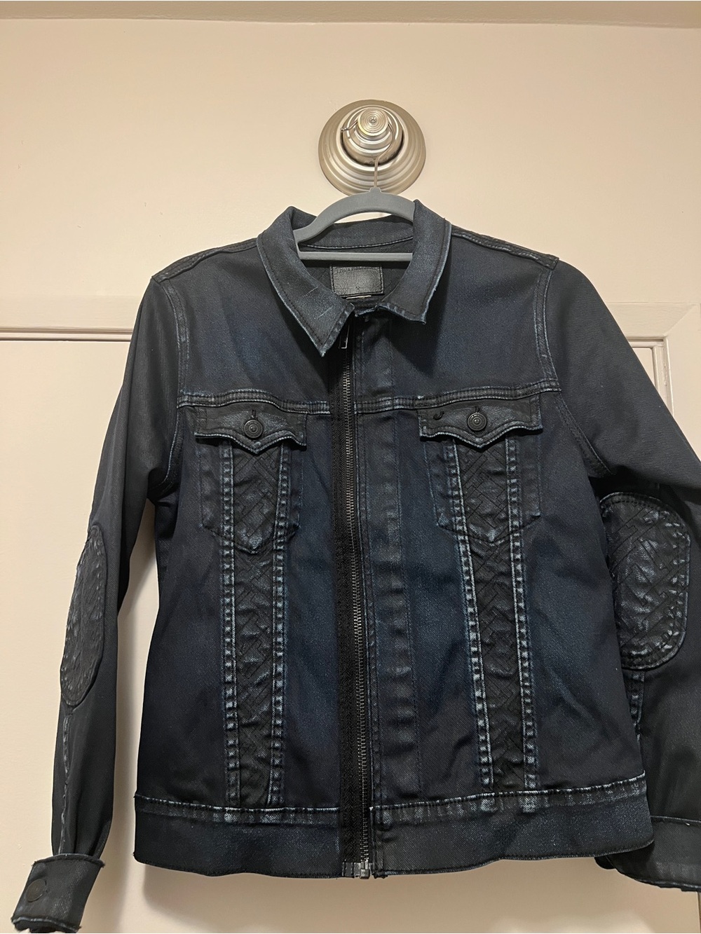 TRUE RELIGION Elbow Patch Part Acid Stretch Denim Jacket Women’s